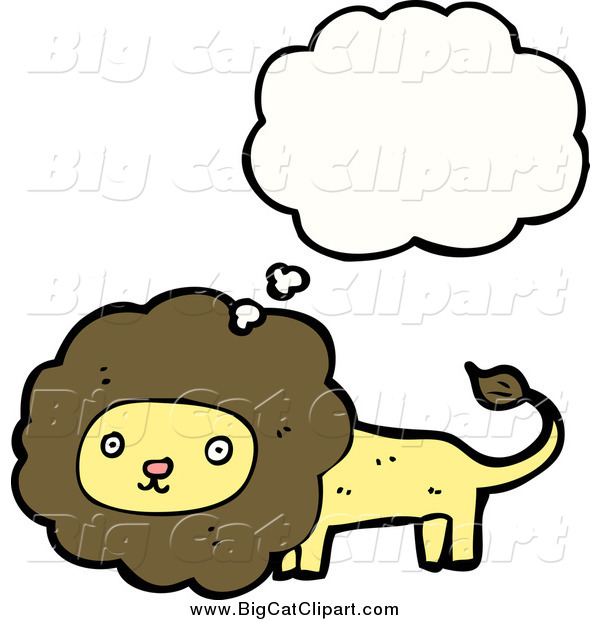 Big Cat Cartoon Vector Clipart of a Thinking Brown and Yellow Lion