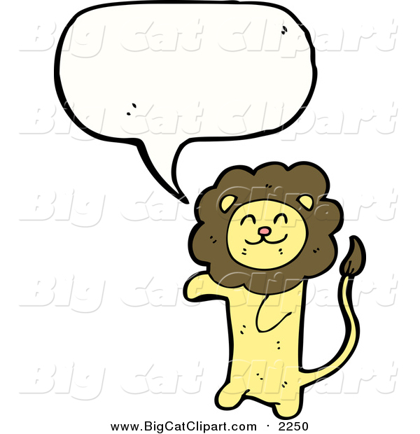 Big Cat Cartoon Vector Clipart of a Thinking Happy Yellow and Brown Lion