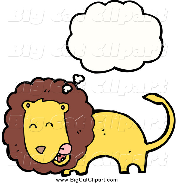 Big Cat Cartoon Vector Clipart of a Thinking Lion Licking His Chops