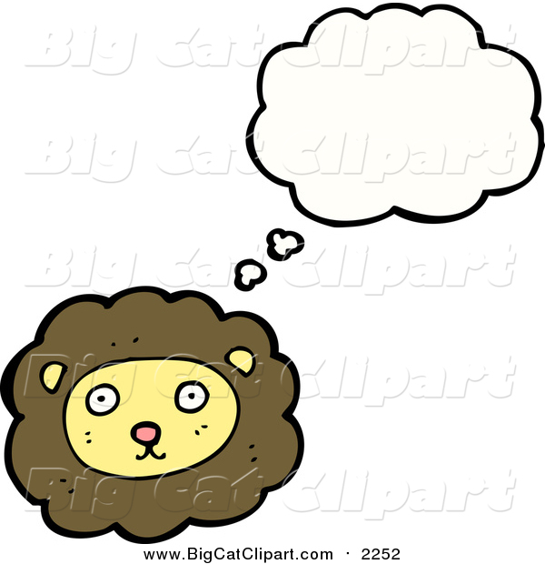 Big Cat Cartoon Vector Clipart of a Thinking Male Lion