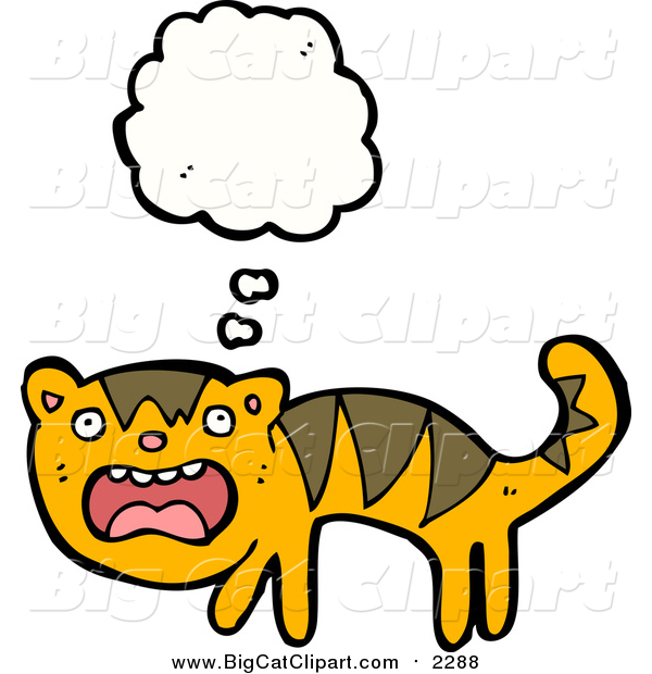 Big Cat Cartoon Vector Clipart of a Thinking Scared Tiger