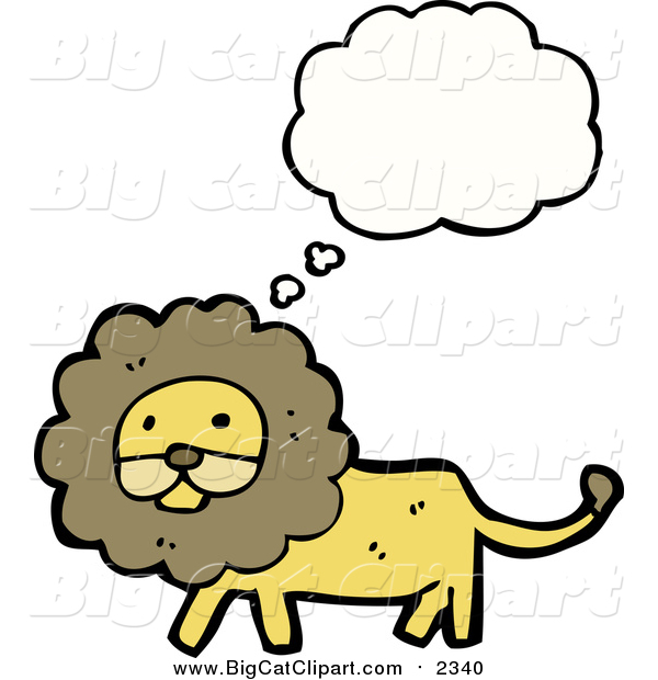 Big Cat Cartoon Vector Clipart of a Thinking Walking Lion