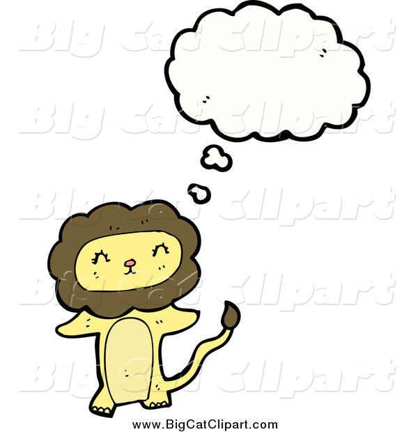 Big Cat Cartoon Vector Clipart of a Thinking Yellow Lion