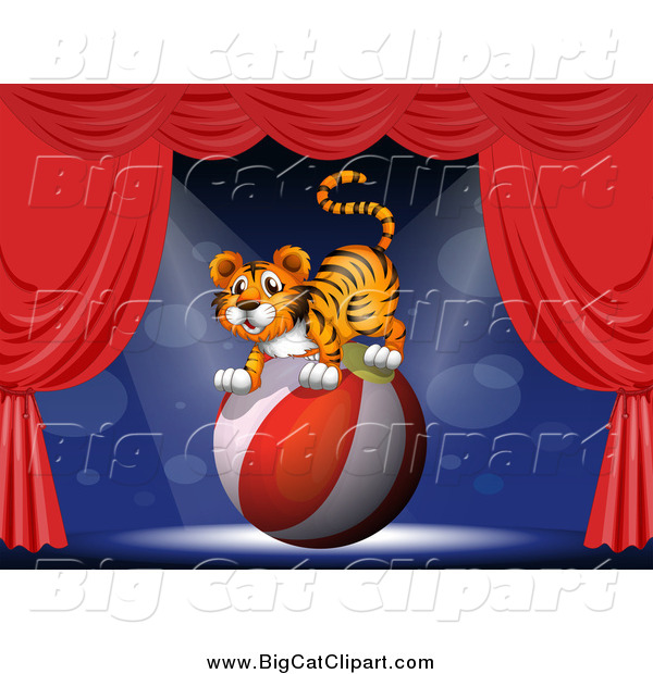 Big Cat Cartoon Vector Clipart of a Tiger Balancing on a Ball on Stage