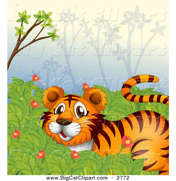 Big Cat Cartoon Vector Clipart of a Tiger in a Jungle