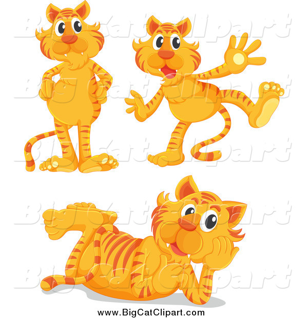 Big Cat Cartoon Vector Clipart of a Tiger in Different Poses