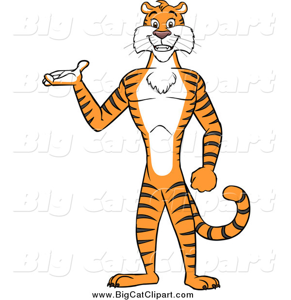 Big Cat Cartoon Vector Clipart of a Tiger Presenting and Standing Upright