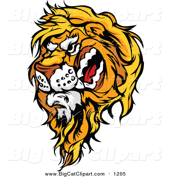 Big Cat Cartoon Vector Clipart of a Vicious Male Lion Mascot Head