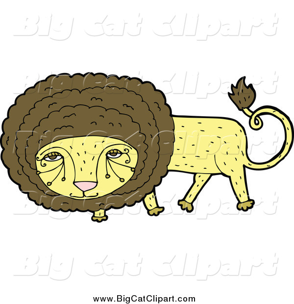 Big Cat Cartoon Vector Clipart of a Yellow and Brown Male Lion Looking Shy