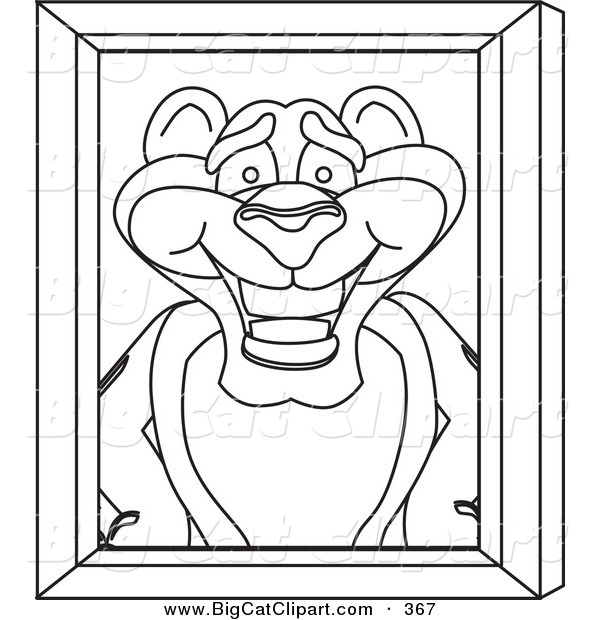 Big Cat Cartoon Vector Clipart of an Outline Design of a Panther Character Mascot Portrait