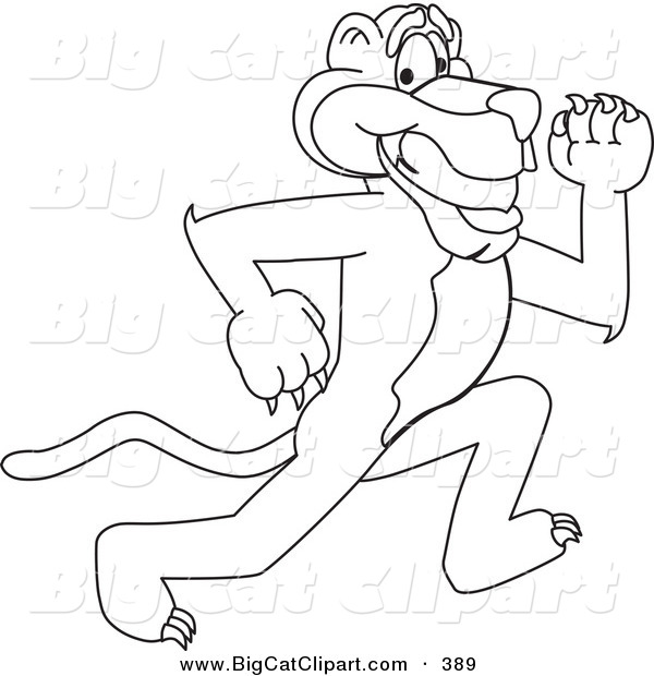 Big Cat Cartoon Vector Clipart of an Outline Design of a Panther Character Mascot Running