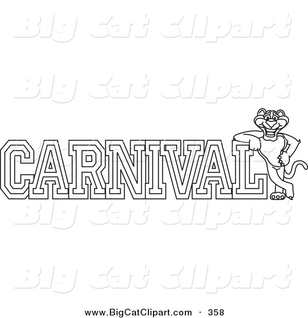 Big Cat Cartoon Vector Clipart of an Outline Design of a Panther Character Mascot with Carnival Text