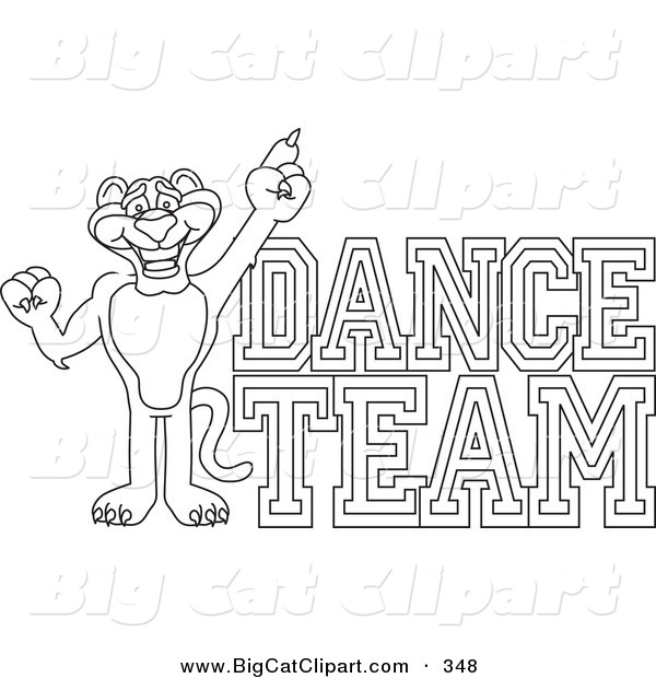 Big Cat Cartoon Vector Clipart of an Outline Design of a Panther Character Mascot with Dance Team Text