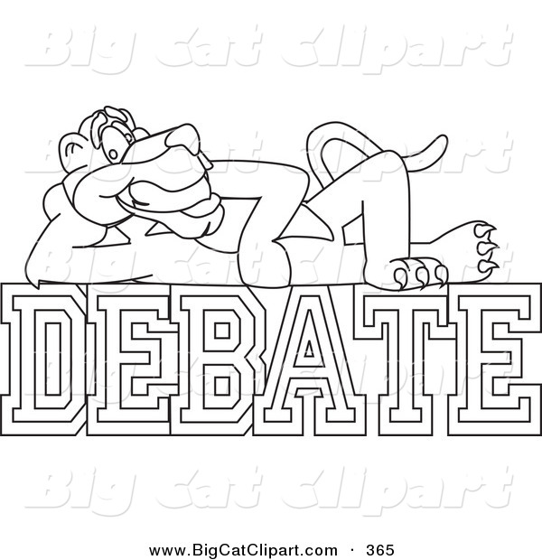 Big Cat Cartoon Vector Clipart of an Outline Design of a Panther Character Mascot with Debate Text