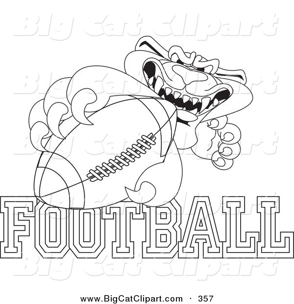 Big Cat Cartoon Vector Clipart of an Outline Design of a Panther Character Mascot with Football Text