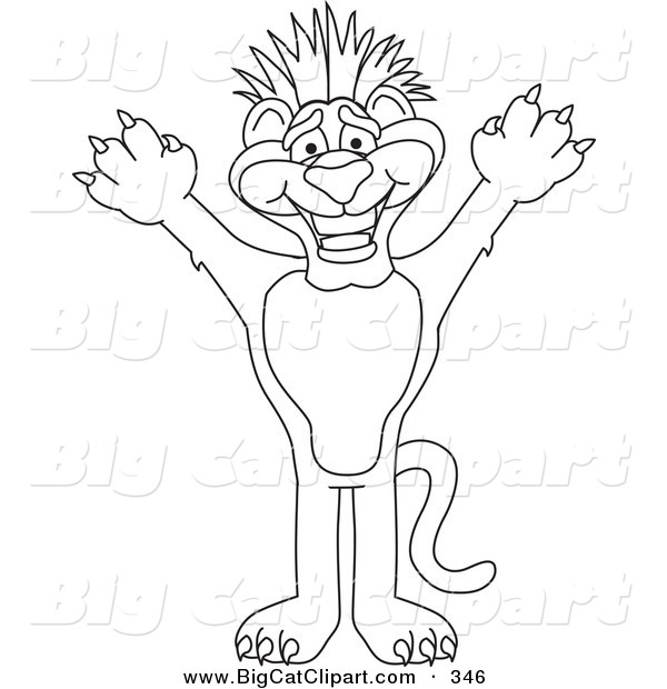 Big Cat Cartoon Vector Clipart of an Outline Design of a Panther Character Mascot with Funky Hair