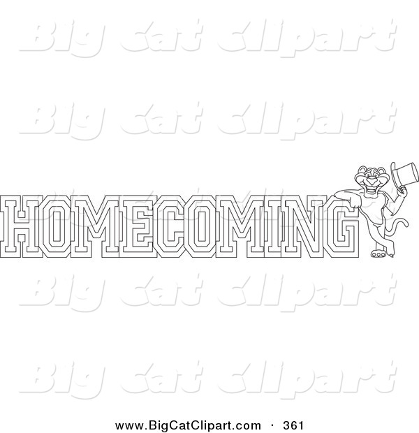 Big Cat Cartoon Vector Clipart of an Outline Design of a Panther Character Mascot with Homecoming Text