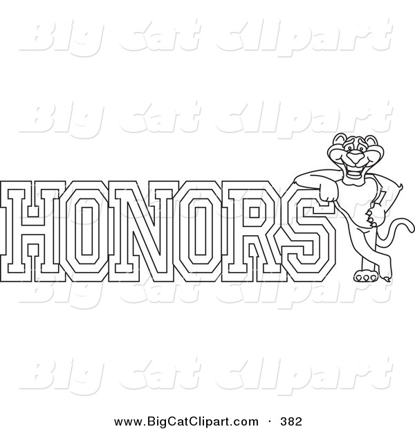 Big Cat Cartoon Vector Clipart of an Outline Design of a Panther Character Mascot with Honors Text