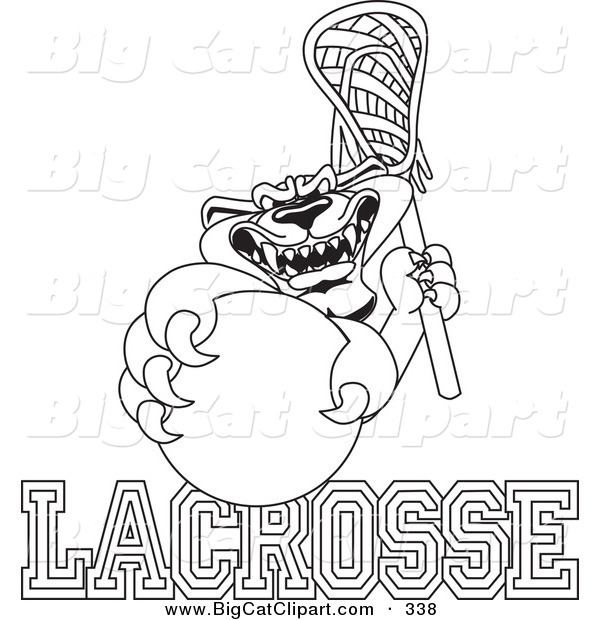 Big Cat Cartoon Vector Clipart of an Outline Design of a Panther Character Mascot with Lacrosse Text
