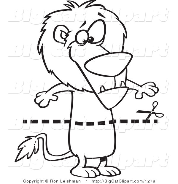 Big Cat Cartoon Vector Clipart of an Outlined Coupon Dotted Lion over a Lion