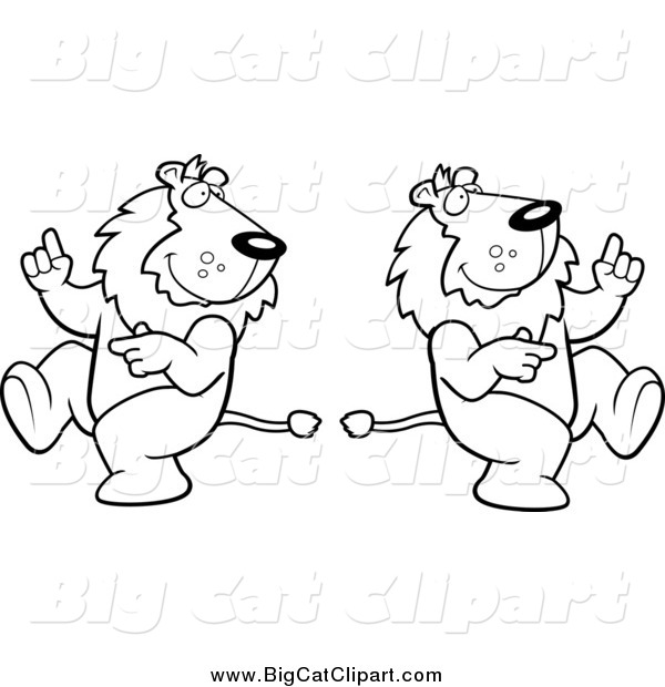 Big Cat Cartoon Vector Clipart of Black and White Dancing Lions