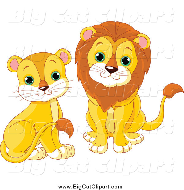 Big Cat Cartoon Vector Clipart of Cute Sitting Lions