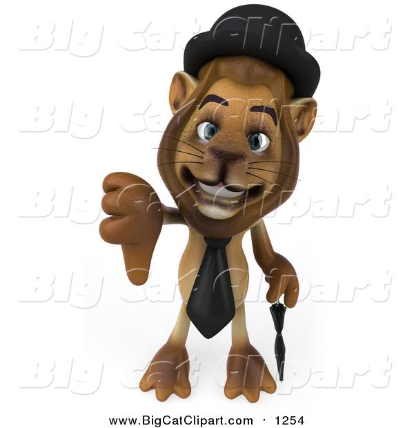 Big Cat Clipart of a 3d Lion Englishman Holding a Thumb down