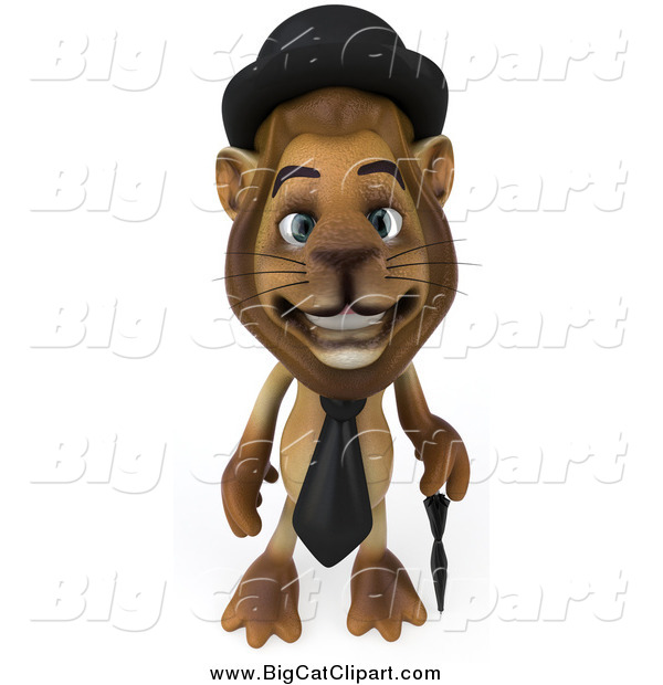 Big Cat Clipart of a 3d Lion Englishman with a Cane