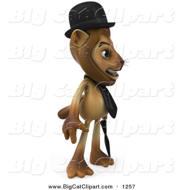 Big Cat Clipart of a 3d Male Lion Englishman with a Cane