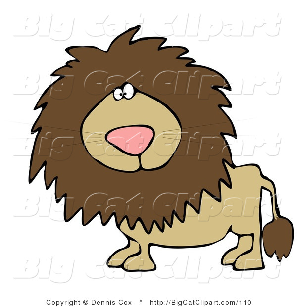 Big Cat Clipart of a Big Male Lion with a Fluffy Mane Looking at the Viewer