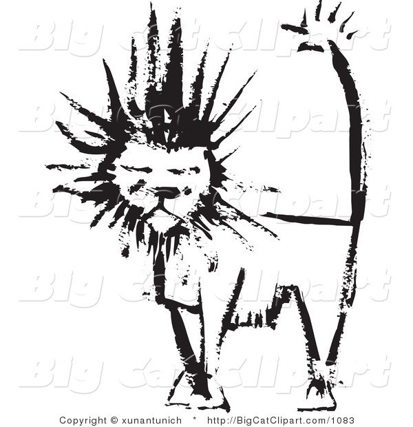 Big Cat Clipart of a Black Ink Male Lion