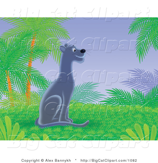 Big Cat Clipart of a Black Panther in a Tropical Jungle