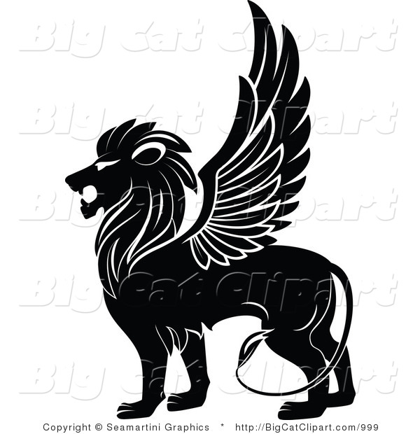 Big Cat Clipart of a Black Winged Lion