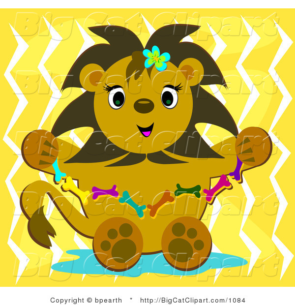 Big Cat Clipart of a Cute Lion with a Bone Necklace