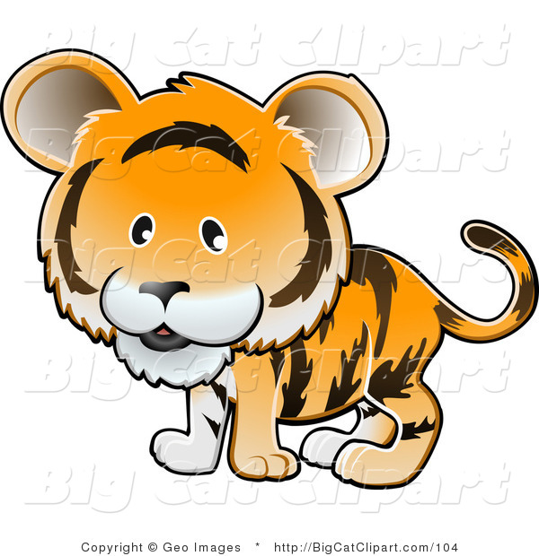 Big Cat Clipart of a Cute Orange Tiger with Black Stripes