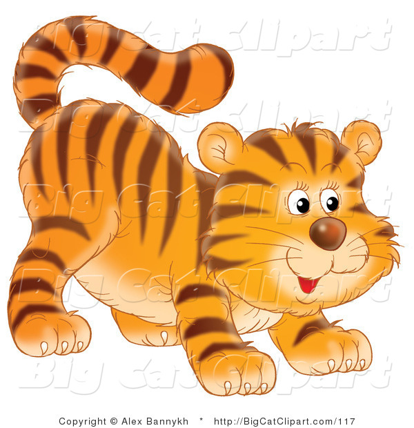 Big Cat Clipart of a Frisky Tiger Cub Ready to Pounce