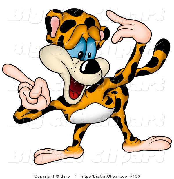 Big Cat Clipart of a Goofy Leopard Pointing