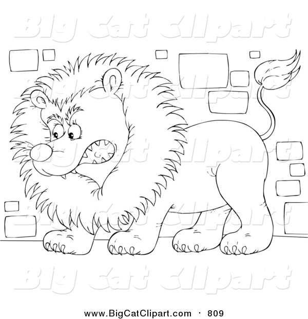 Big Cat Clipart of a Lineart Guard Lion