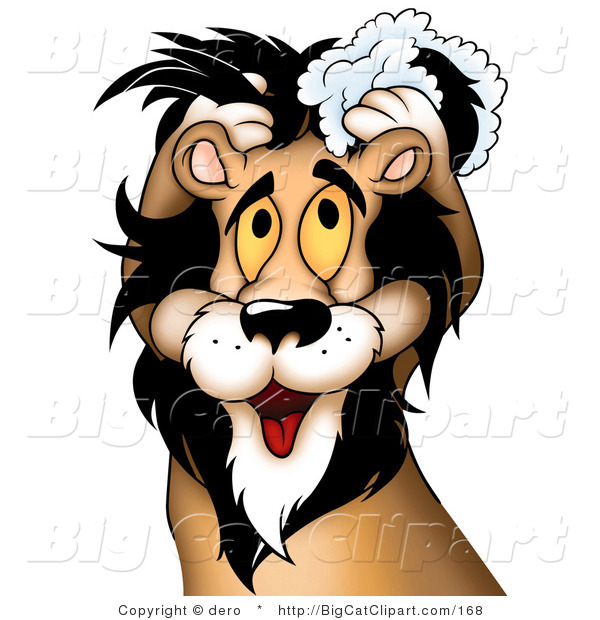 Big Cat Clipart of a Male Lion Shampooing His Mane