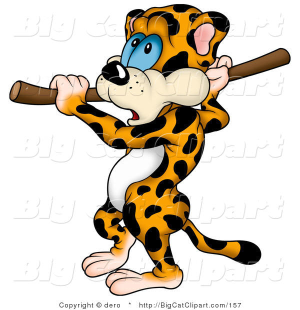 Big Cat Clipart of a Nervous Leopard with a Pole Vault