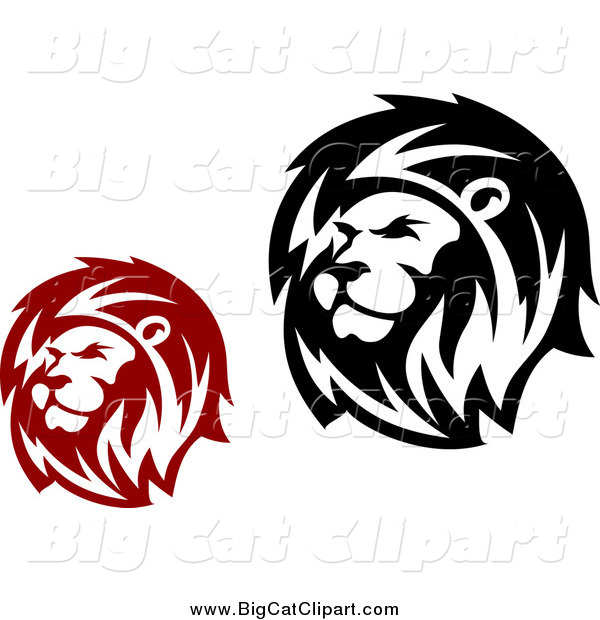 Big Cat Clipart of a Red and Black Male Lion Heads