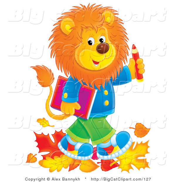 Big Cat Clipart of a School Lion Walking in the Fall