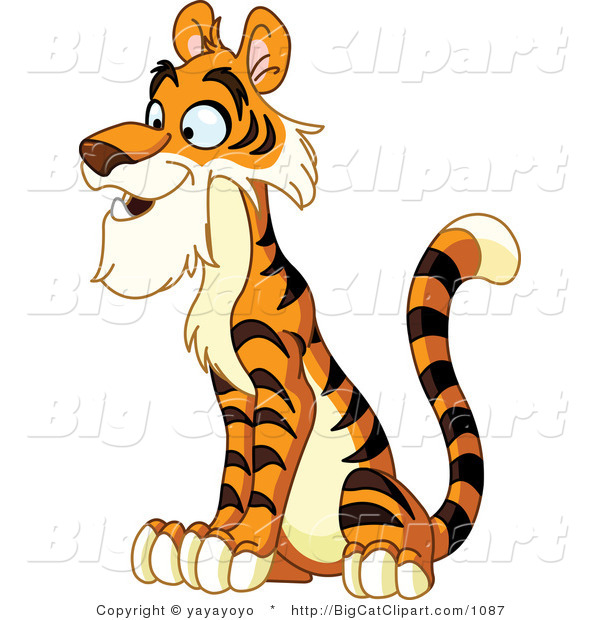 Big Cat Clipart of a Seated Curious Tiger