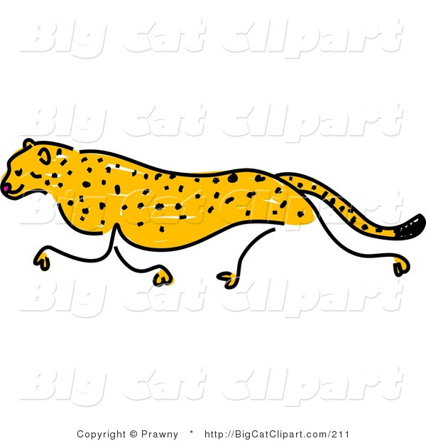 Big Cat Clipart of a Sketched Cheetah Running Left