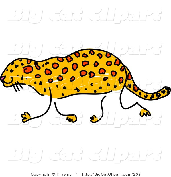 Big Cat Clipart of a Sketched Leopard Walking Left