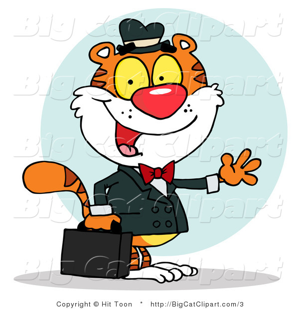 Big Cat Clipart of a Waving Tiger Business Man