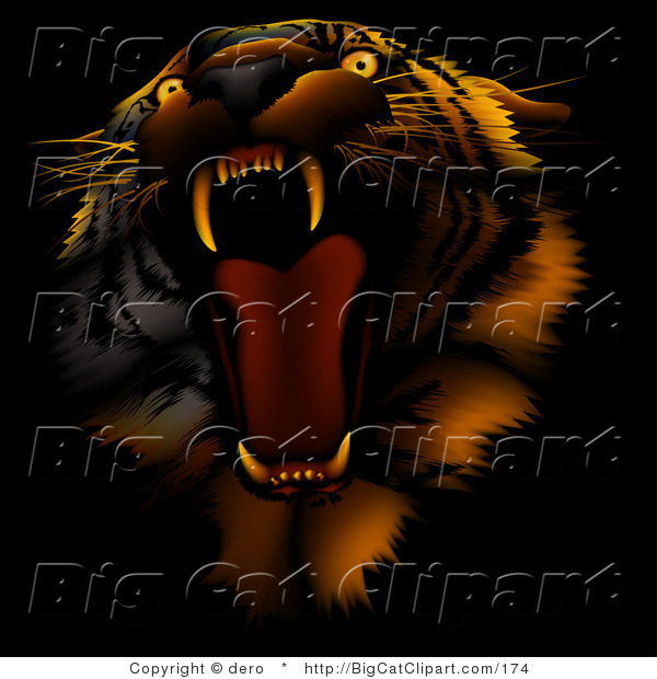 Big Cat Clipart of an Angry Roaring Tiger