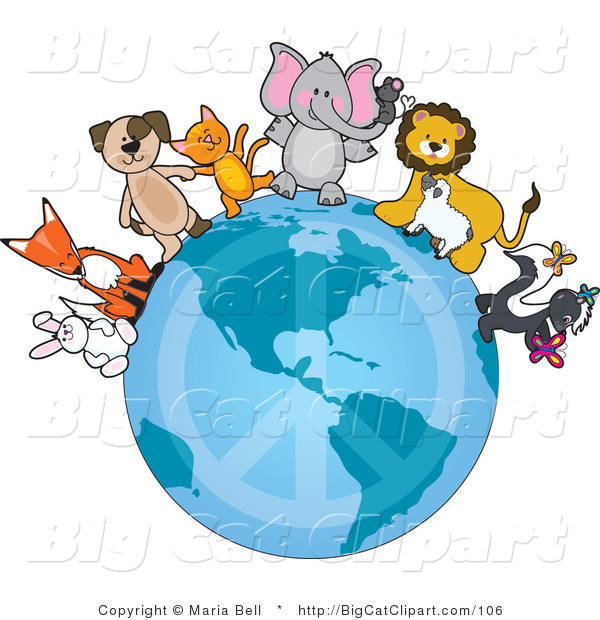 Big Cat Clipart of Cute Critters on a Peace Earth