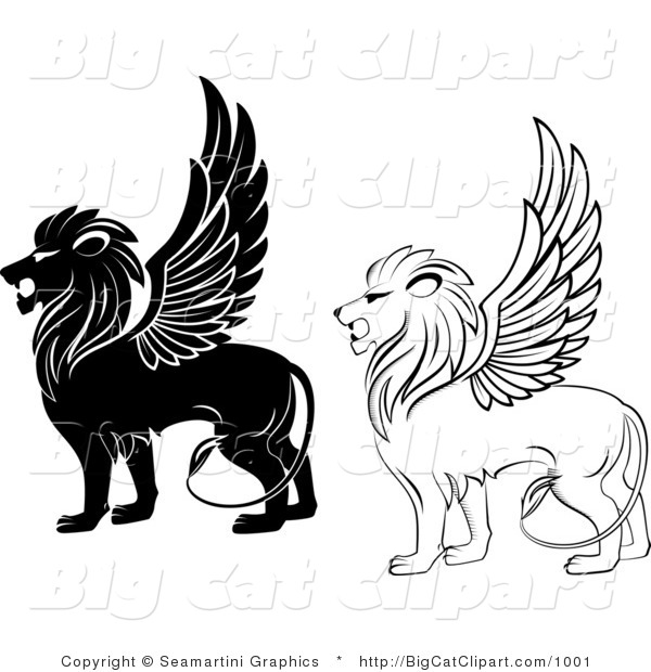 Big Cat Clipart of Winged Lions