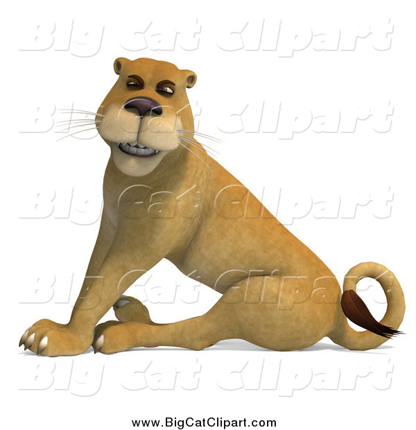 Big Cat Vector Clipart of a 3d Happy Lioness Sitting